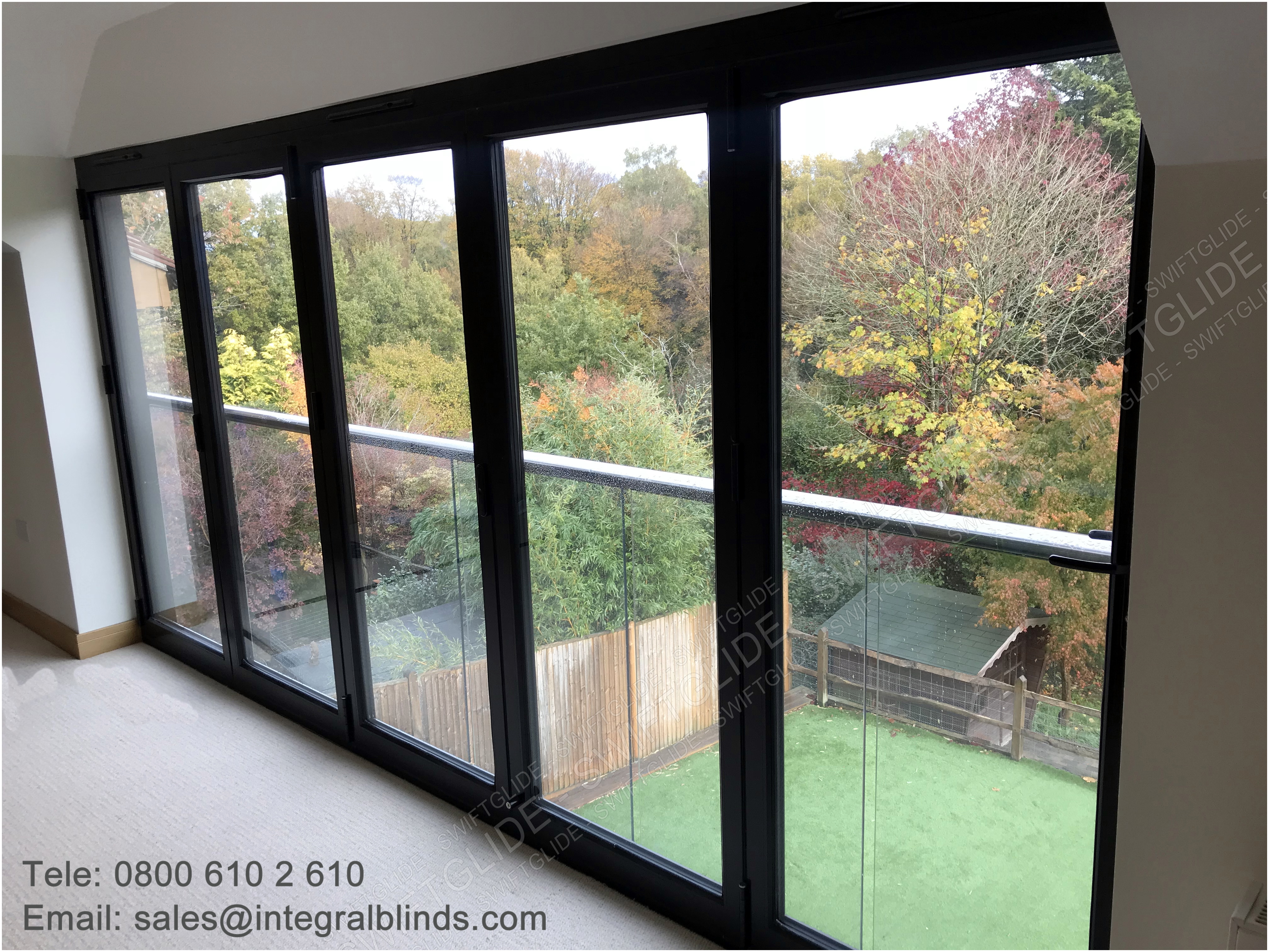 Before installation of Swiftglide magnet operated integral blind into this aluminium bifold door in Ashurst wood nr Godstone in Kent.