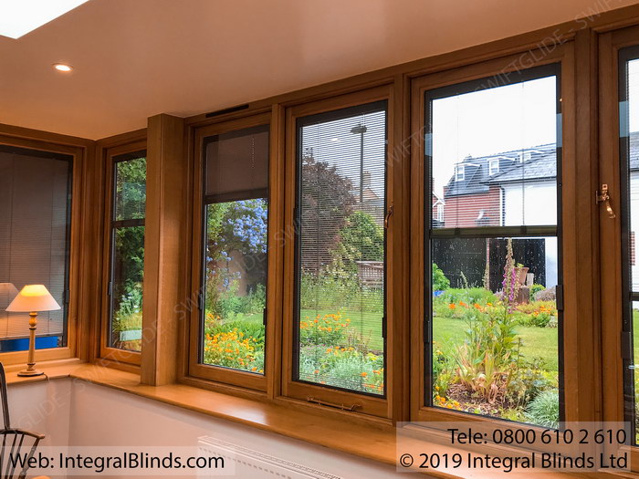 SwiftGlide Integrated Blinds between glass blinds installed into oak window frames in Bury St Edmunds